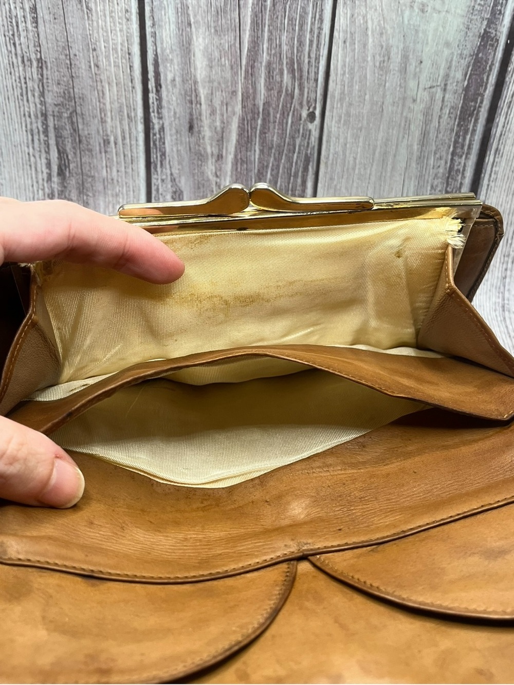 GUCCI VTG 80s Micro GG Supreme Clutch Bag Kiss Lock Leather & Canvas Tan Beige - Picture 14 of 16